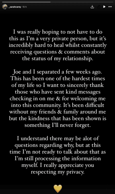 sarah carey farmer wants a wife breakup post joe bobbin